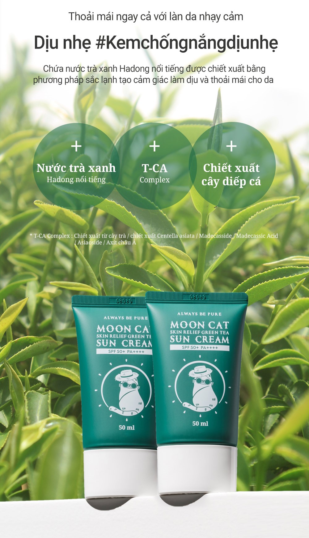 Mô tả Kem chống nắng dịu nhẹ ALWAYS BE PURE Moon Cat Skin Relief Green Tea Sun Cream SPF 50+/ PA++++ - 4