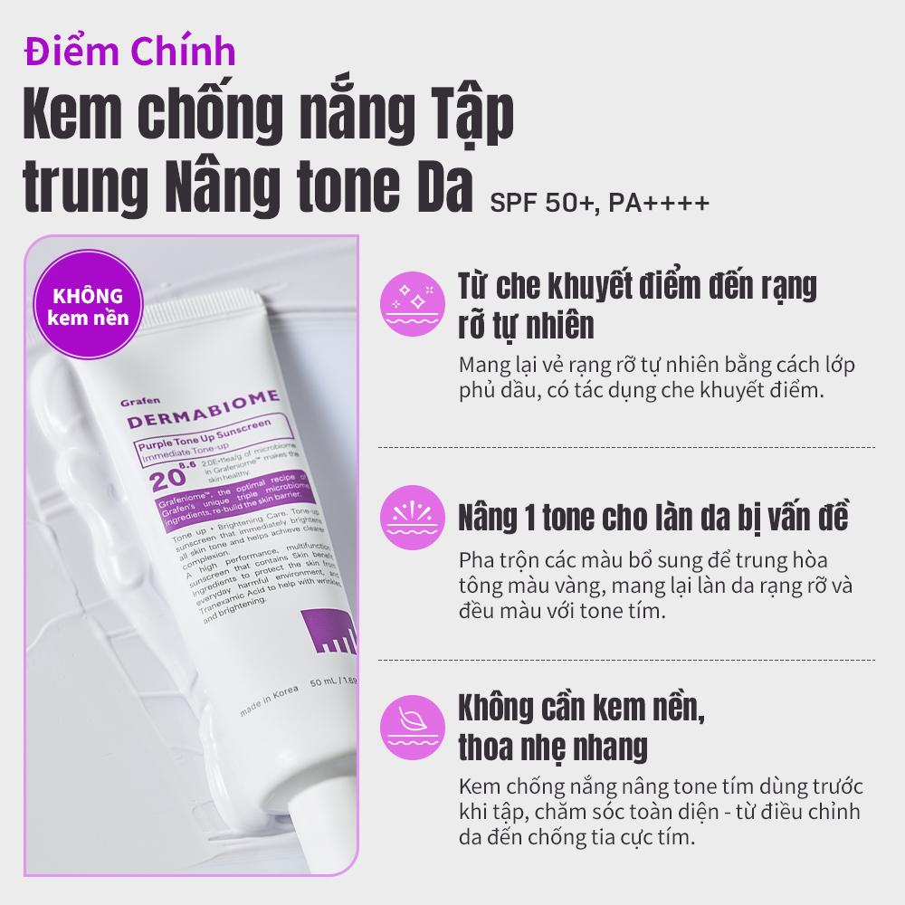 Mô tả Kem chống nắng tông màu tím DERMABIOME 50ml [SPF50 +, PA + + + + / Chống nhăn / Làm sáng da / Kem chống nắng] - 4