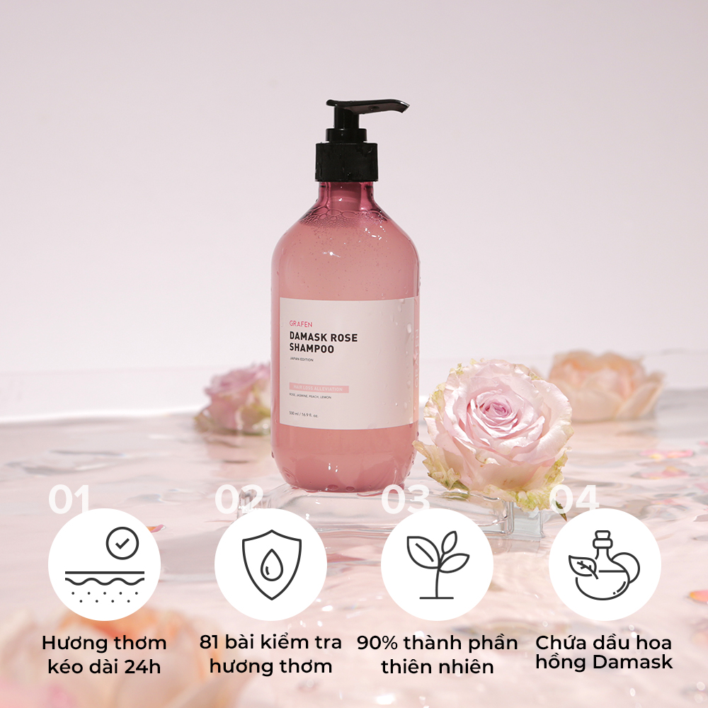 Mô tả Dầu gội nước hoa hồng Damask 500ml [Dầu hoa hồng Damask 100%, Thành phần tự nhiên 90%, Hương thơm trái cây lâu trôi] - 3