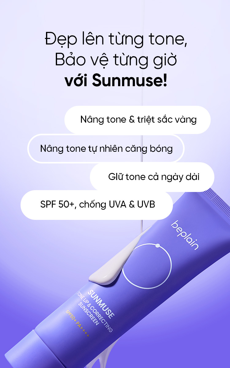 Mô tả Kem chống nắng BEPLAIN Sunmuse lai Vật Lý & Hoá Học Nâng Tone & Hiệu chỉnh da SPF 50+ PA++++ 50ml - 4