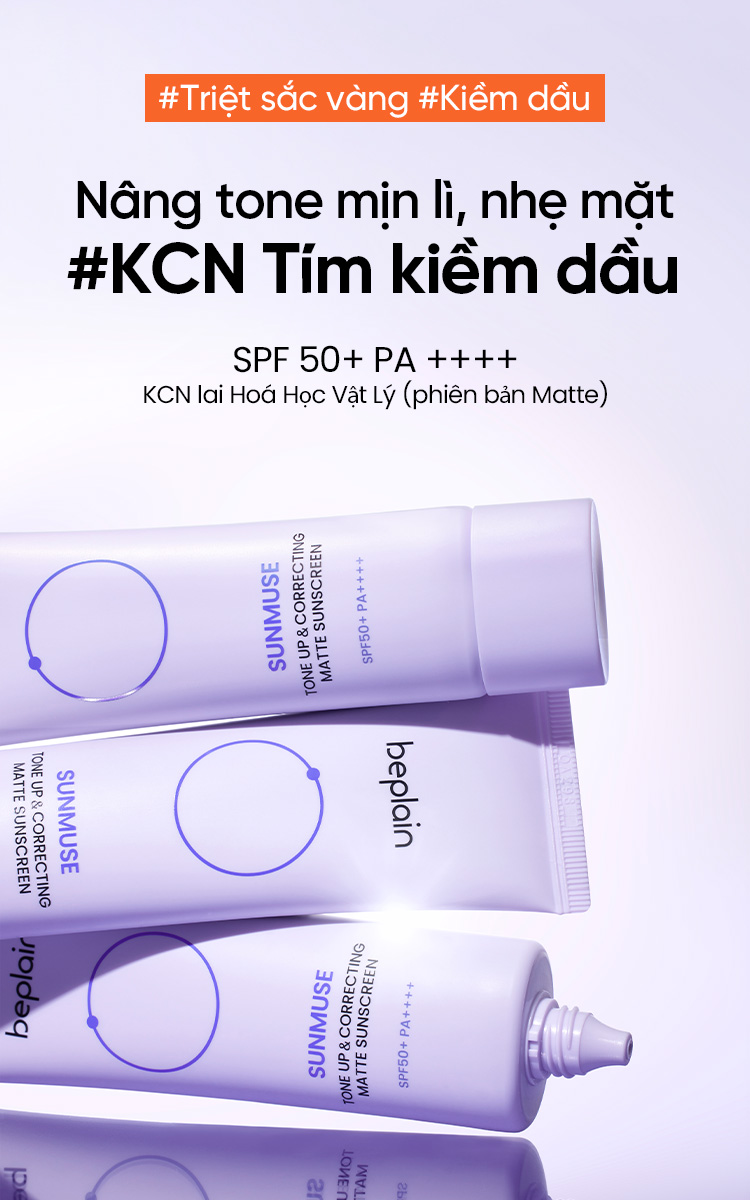 Mô tả [Combo độc quyền 50ml X2] Kem chống nắng BEPLAIN Sunmuse lai Vật Lý & Hoá Học Nâng Tone & Hiệu chỉnh da Matte Mịn lì SPF 50+ PA++++ 50mL + 50ml - 2