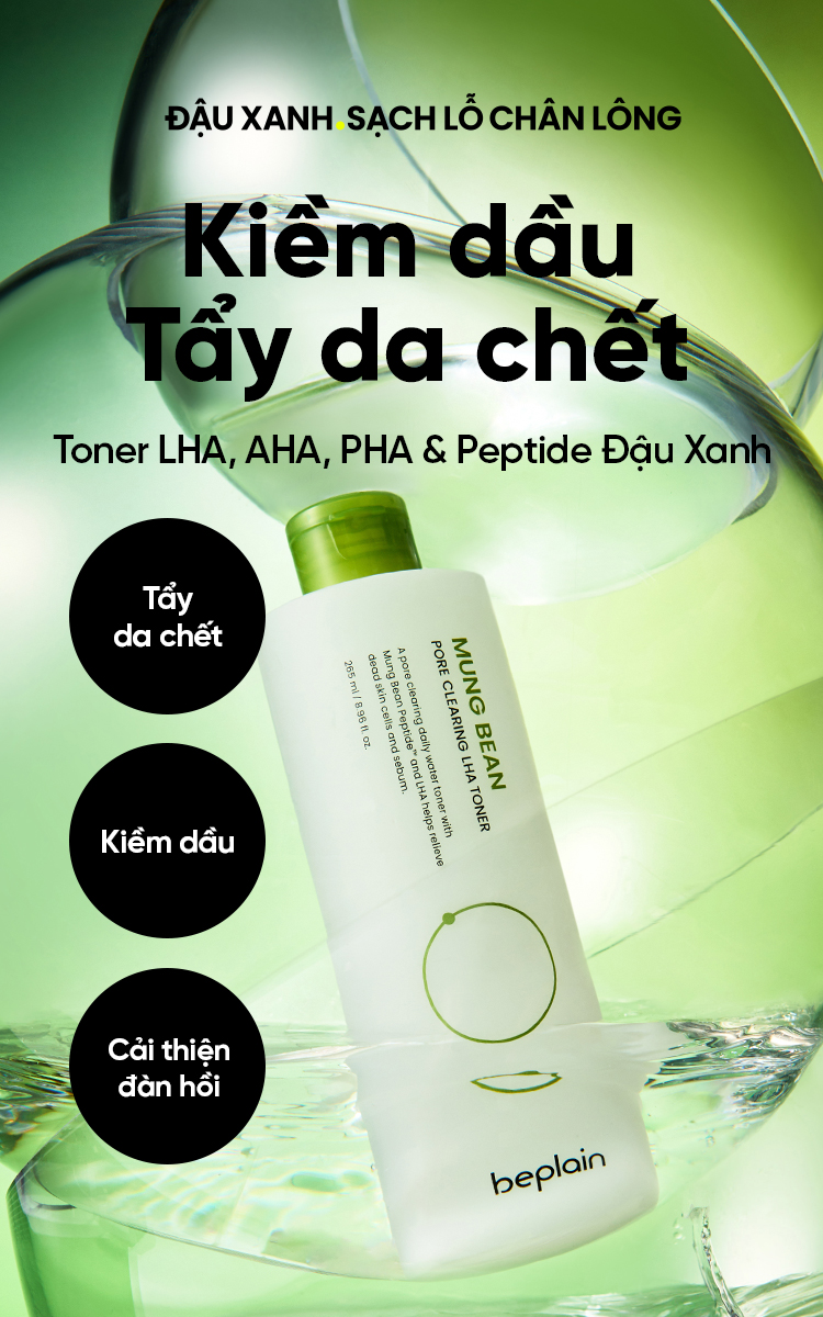 Mô tả Toner Đậu Xanh chứa PHA, AHA và LHA cân bằng độ pH, thải độc & tẩy da chết hiệu quả 265ML - 1