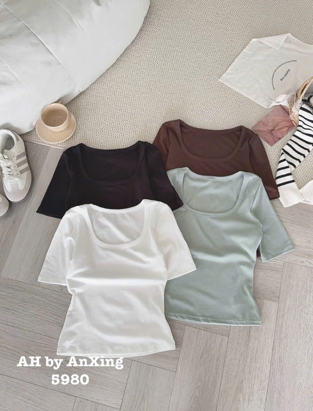 [HÀNG SẴN] Áo thun cotton TAY LỠ CỔ VUÔNG 4 màu xinh 5980 | Shopee Việt Nam