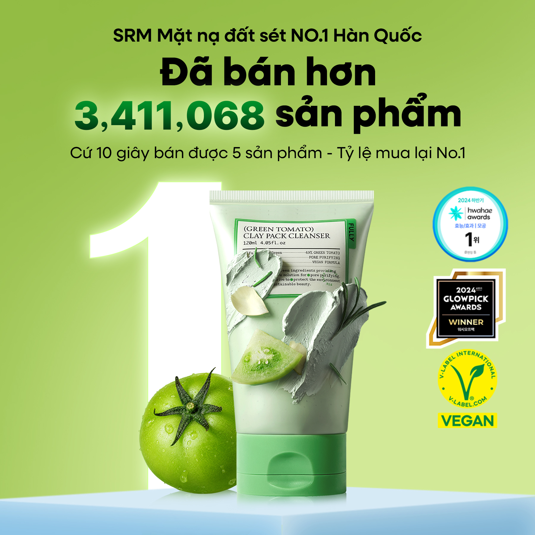 [FULLY Chính hãng] Sữa rửa mặt kiêm mặt nạ đất sét cà chua xanh 120ml | Pack Cleanser | Công thức 2 trong 1 | Cải thiện 77% bụi bẩn trong lỗ chân lông | Độ pH thấp | Se khít lỗ chân lông | Kiềm dầu