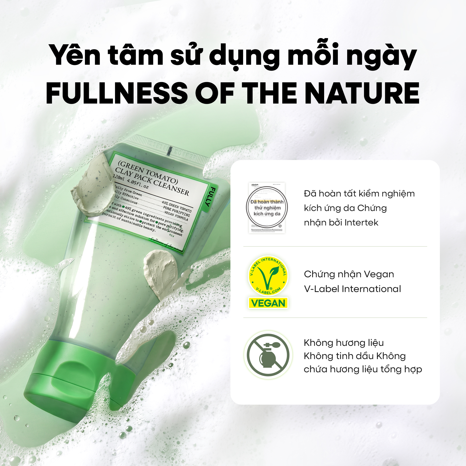 [FULLY Chính hãng] Sữa rửa mặt kiêm mặt nạ đất sét cà chua xanh 120ml | Pack Cleanser | Công thức 2 trong 1 | Cải thiện 77% bụi bẩn trong lỗ chân lông | Độ pH thấp | Se khít lỗ chân lông | Kiềm dầu