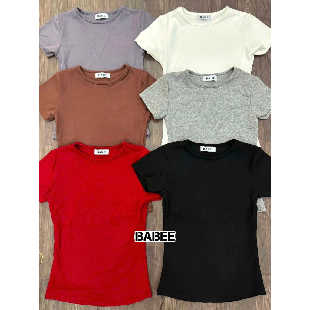 Áo Thun Nữ BABEE Cổ Tròn Tay Ngắn Ôm Body Trơn Chất Cotton Dày Dặn Mềm Mại Tôn Dáng Kiểu Dáng Basic