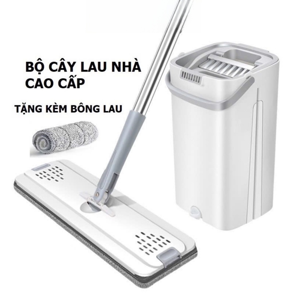 Bộ Cây Lau Nhà Tự Vắt 360 Độ Đa Năng 2 Ngăn - Màu Xanh, 2 Bông Lau Mua