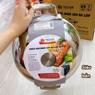 Chảo 2 quai inox 304 BA LỚP ĐÁY TỪ TICOOK - Chảo 2 quai sâu inox