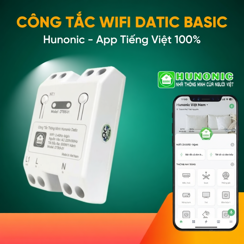 Công tắc wifi thông minh Hunonic Datic Basic 500W điều khiển trên điện ...