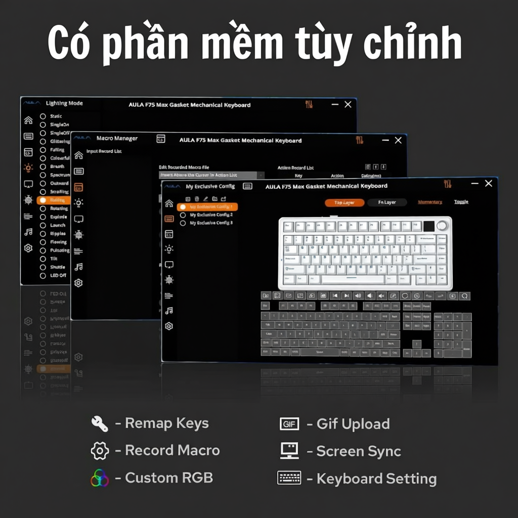 Bàn phím cơ bluetooth  AULA S75 PRO kết nối không dây - Có màn LCD Custom ảnh GIF - Dùng Cho PC,laptop Bảo hành 12 tháng | BigBuy360 - bigbuy360.vn