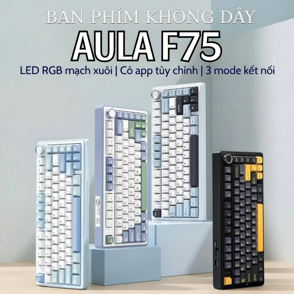 Bàn phím cơ không dây Aula F75 Pro - Kết nối bluetooth, Có núm xoay - Layout 75%, LED RGB - Dùng cho PC, laptop | BigBuy360 - bigbuy360.vn