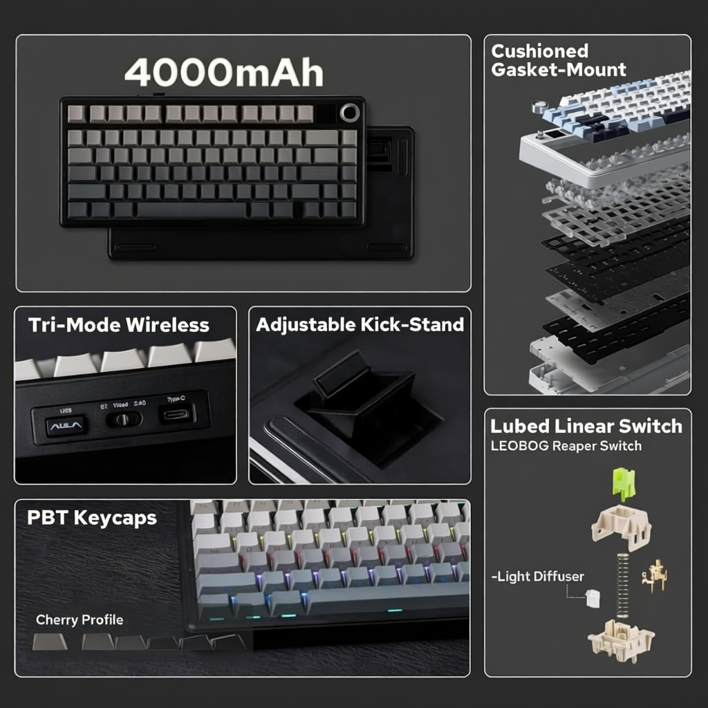 Bàn phím cơ bluetooth  AULA S75 PRO kết nối không dây - Có màn LCD Custom ảnh GIF - Dùng Cho PC,laptop Bảo hành 12 tháng | BigBuy360 - bigbuy360.vn