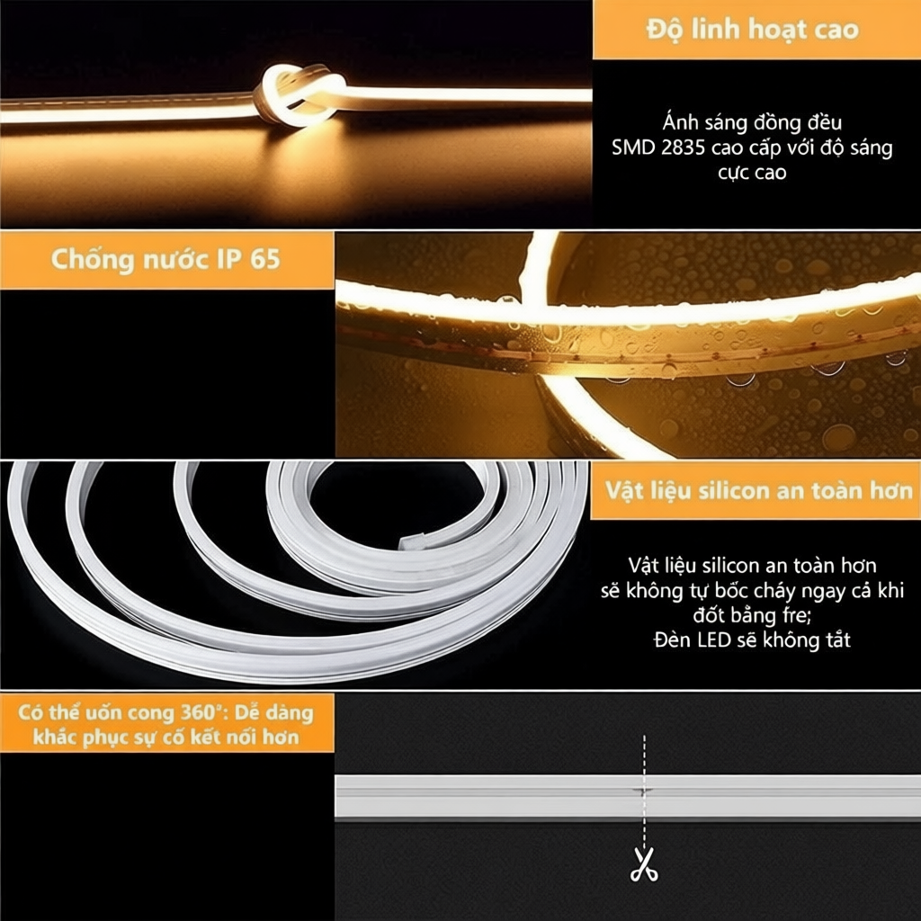 Dây Đèn Neon LED Dẻo 360° Có Phích Cắm, IP67 Chống Nước, đa dạng kích thước | BigBuy360 - bigbuy360.vn