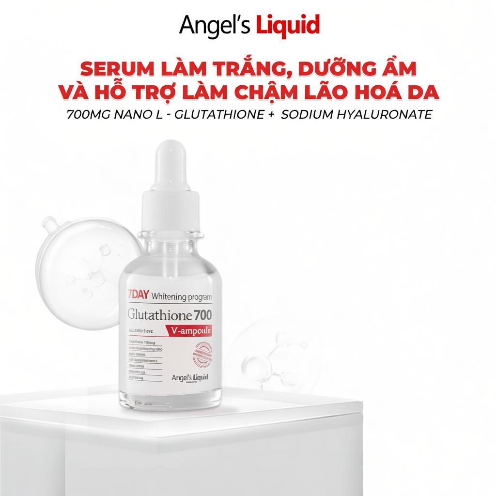 serum glutathione 700 review Dưỡng Trắng Da, Cấp Ẩm Đa Tầng Angel's Liquid 700mg + HA 7Day Whitening Program 30ml Peptide Therapy for Gut