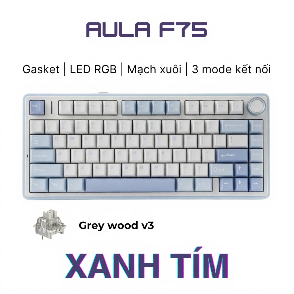 Bàn phím cơ không dây Aula F75 Pro - Kết nối bluetooth, Có núm xoay - Layout 75%, LED RGB - Dùng cho PC, laptop | BigBuy360 - bigbuy360.vn