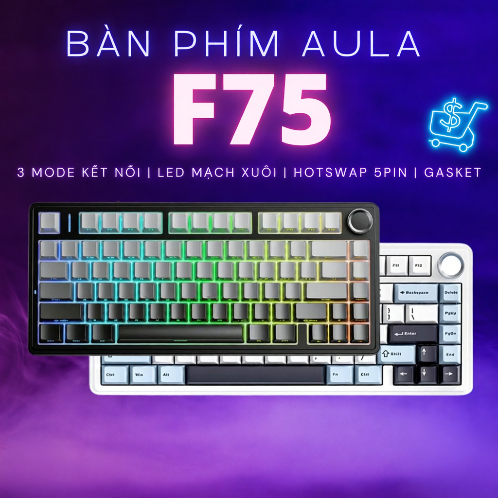 Bàn phím cơ không dây Aula F75 Pro - Kết nối bluetooth, Có núm xoay - Layout 75%, LED RGB - Dùng cho PC, laptop | BigBuy360 - bigbuy360.vn