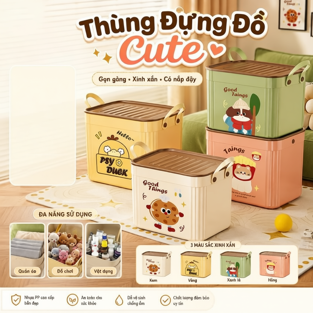 Thùng nhựa đựng đồ đa năng - Dung tích lớn, quai xách tiện lợi, chất liệu PP an toàn | BigBuy360 - bigbuy360.vn