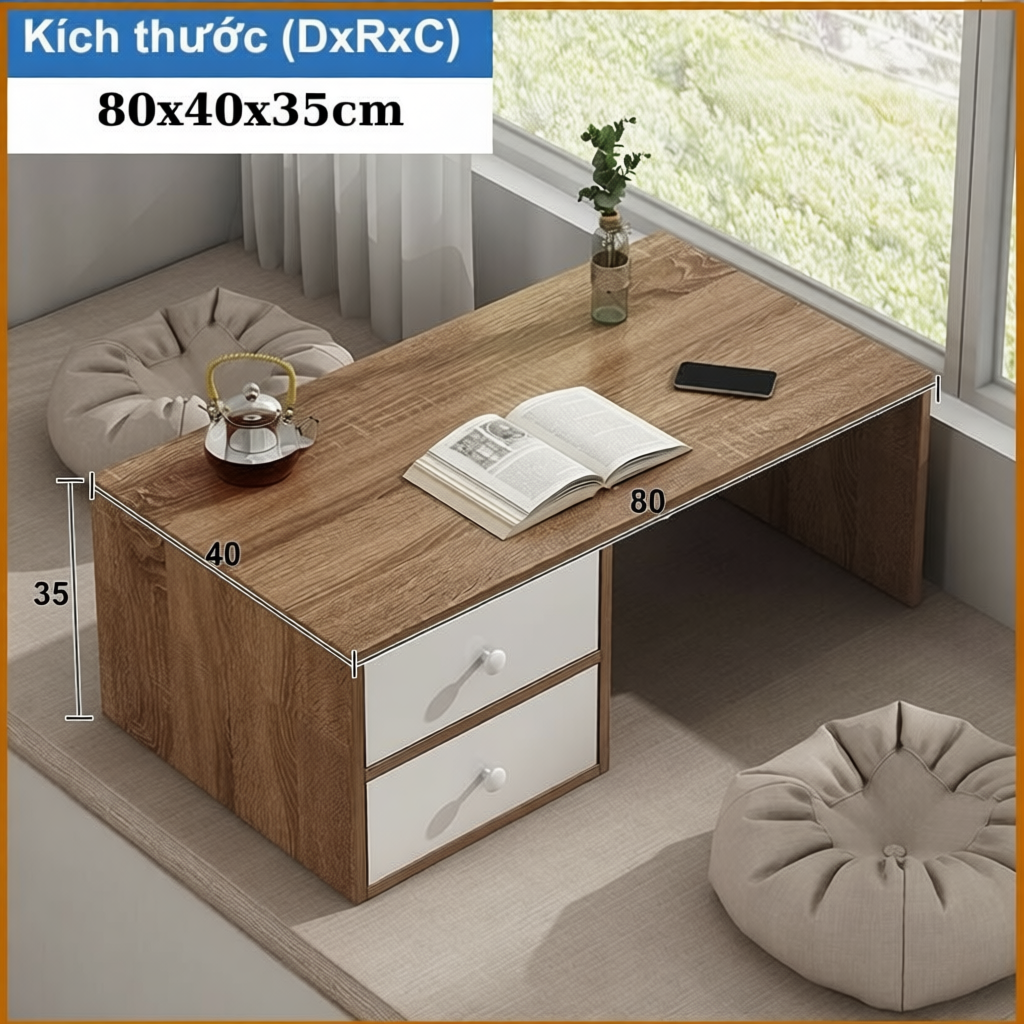 Bàn trang điểm bệt có ngăn kéo ngồi bệt đa năng gỗ MDF cao cấp - ảnh 2