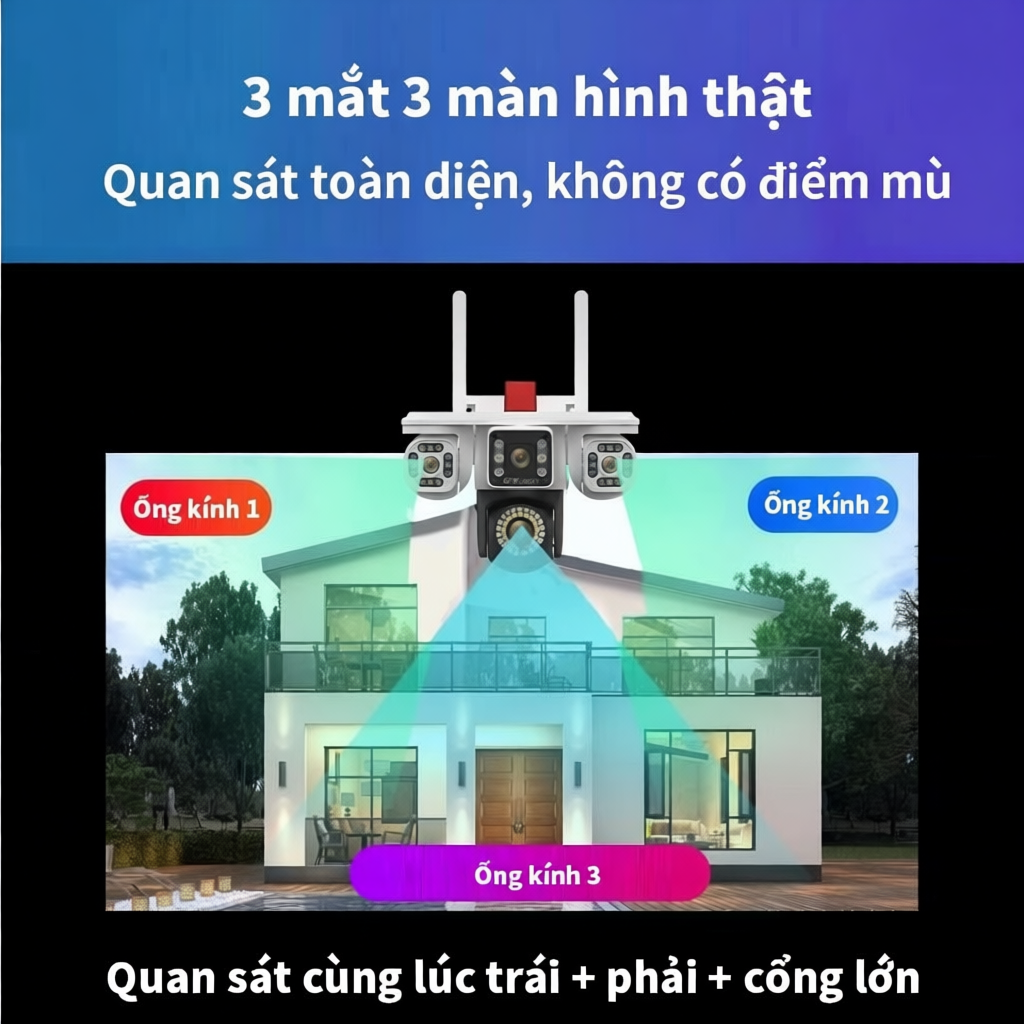 Camera YOOSEE Ngoài Trời 4 mắt (Xoay Được 3 Mắt) 3 Màn Hình Độ Phân Giải 18MP Tích Hợp 56 LED Nét OK | BigBuy360 - bigbuy360.vn