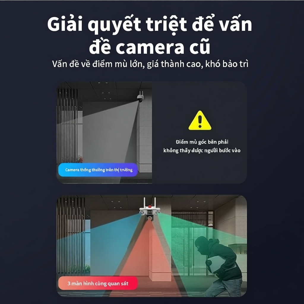 Camera YOOSEE Ngoài Trời 4 mắt (Xoay Được 3 Mắt) 3 Màn Hình Độ Phân Giải 18MP Tích Hợp 56 LED Nét OK | BigBuy360 - bigbuy360.vn