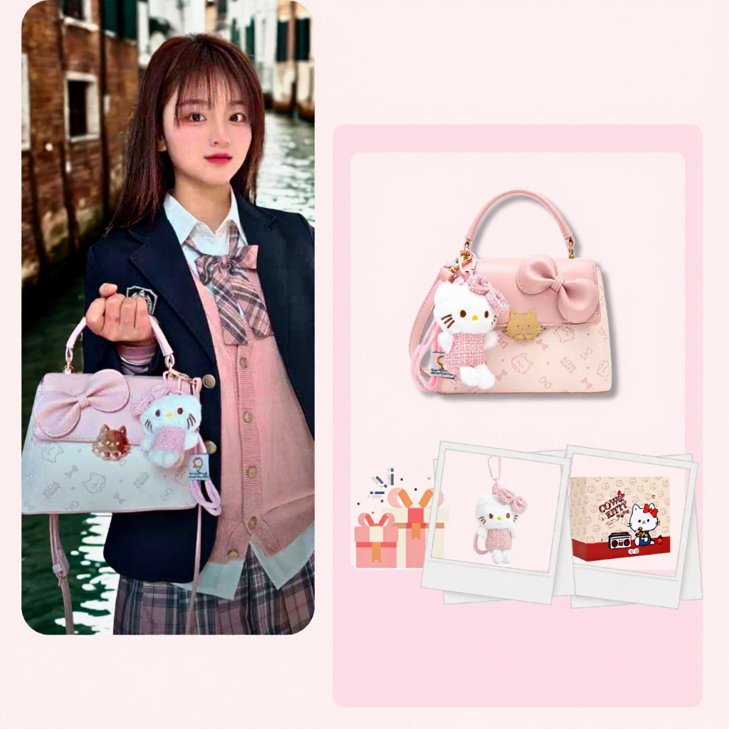 BORRY ROSA / COW & KITTY Túi xách đeo chéo màu hồng túi giỏ màu hồng có ...
