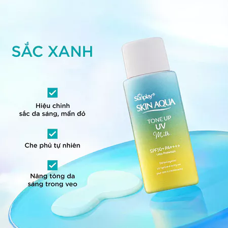 Kem chống nắng nâng tông cho da có khuyết điểm dạng sữa Sunplay Skin Aqua Tone Up UV Milk Mint Green SPF 50+ PA++++ 50g