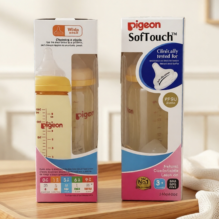 Bình sữa Pigeon Softouch cổ rộng PP Plus cho bé sơ sinh 160ml 240ml 330ml