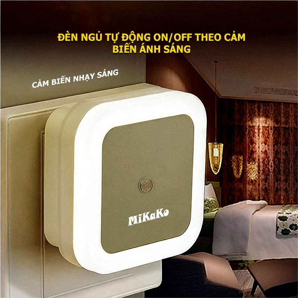 Đèn ngủ cảm ứng ánh sáng tự động tắt mở MiKaKo