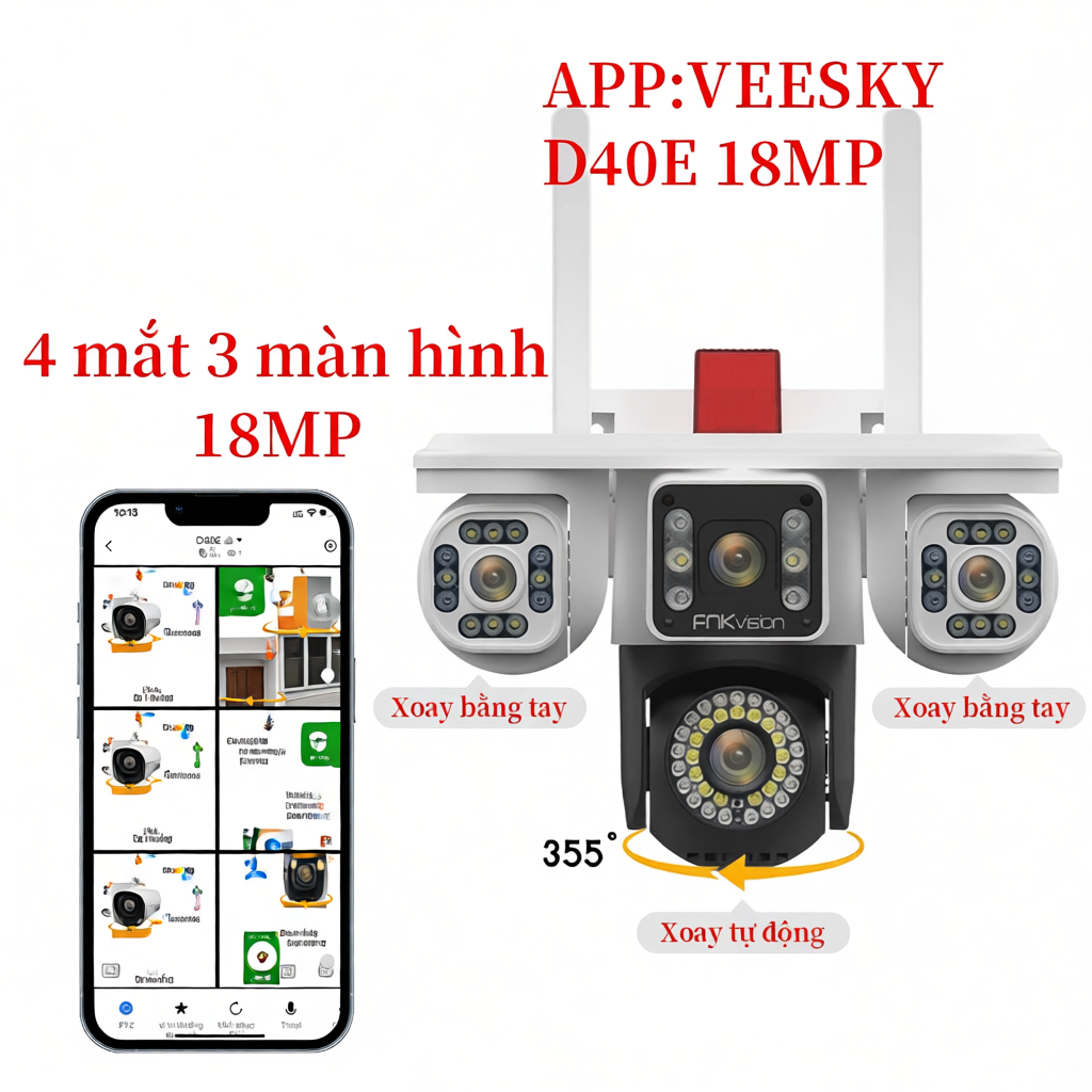 Camera YOOSEE Ngoài Trời 4 mắt (Xoay Được 3 Mắt) 3 Màn Hình Độ Phân Giải 18MP Tích Hợp 56 LED Nét OK | BigBuy360 - bigbuy360.vn