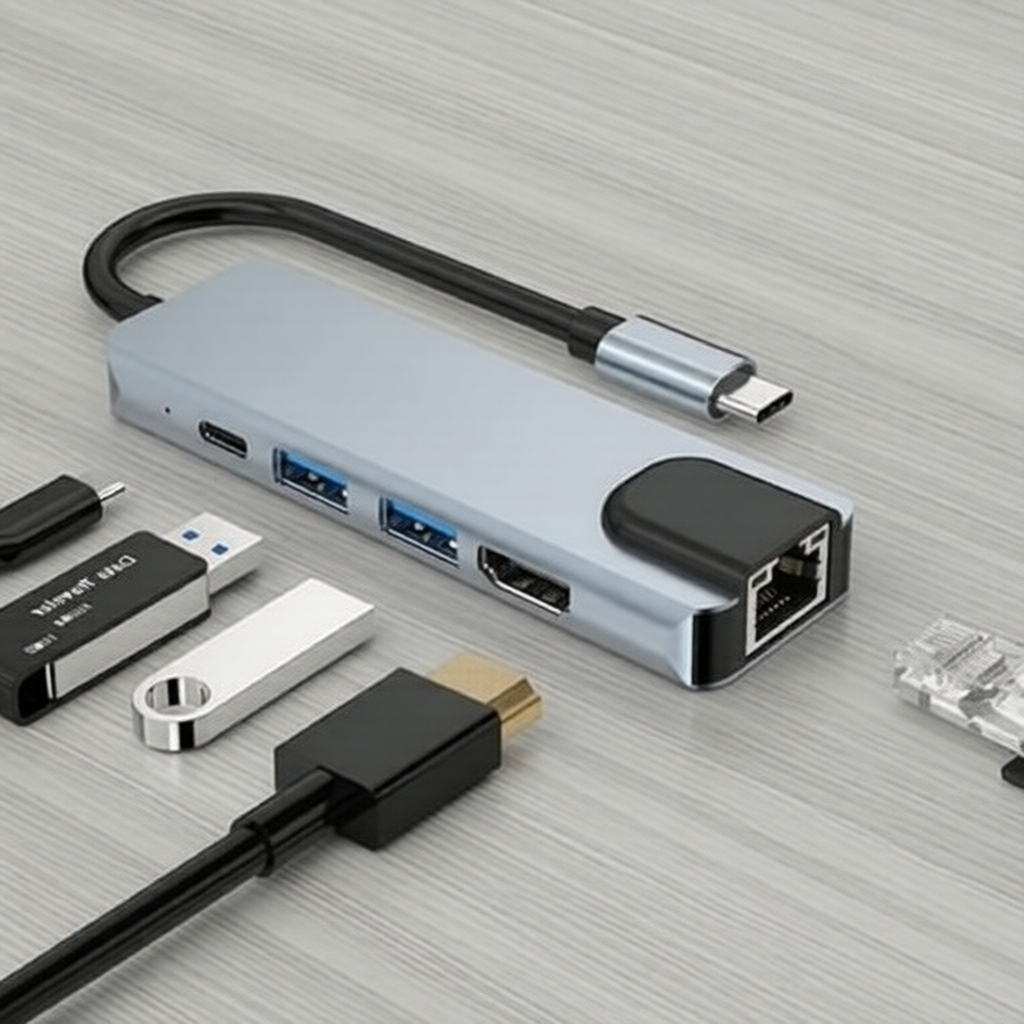 Bộ chuyển đổi Type C HDMI Hub USB 5 trong 1 4K RJ45 Ethernet 87W PD Extender DP cho Laptop PC Tablet