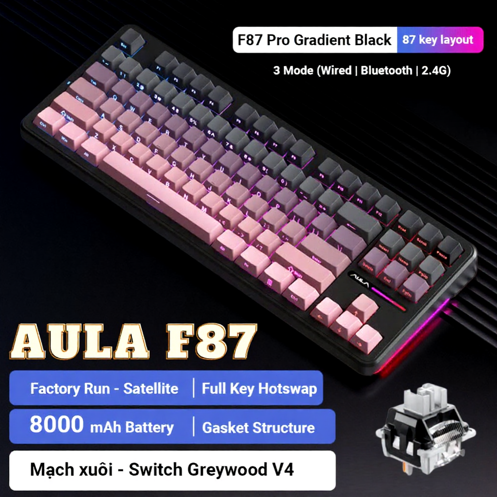 Bàn phím cơ không dây Aula F75 Pro - Kết nối bluetooth, Có núm xoay - Layout 75%, LED RGB - Dùng cho PC, laptop | BigBuy360 - bigbuy360.vn