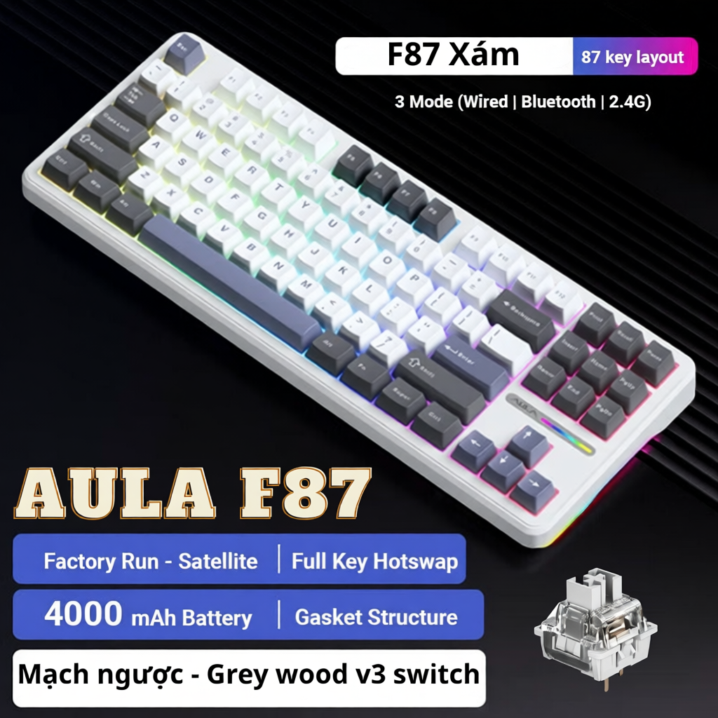 Bàn phím cơ không dây Aula F75 Pro - Kết nối bluetooth, Có núm xoay - Layout 75%, LED RGB - Dùng cho PC, laptop | BigBuy360 - bigbuy360.vn