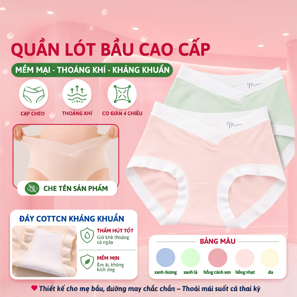 Quần Lót Bầu LYSAVA Cạp Chéo Không Gò Bụng - Quần Chip Bầu Kháng Khuẩn Thoáng Khí Đáy Cotton Sáng Màu Cho Mẹ Bầu, QL6