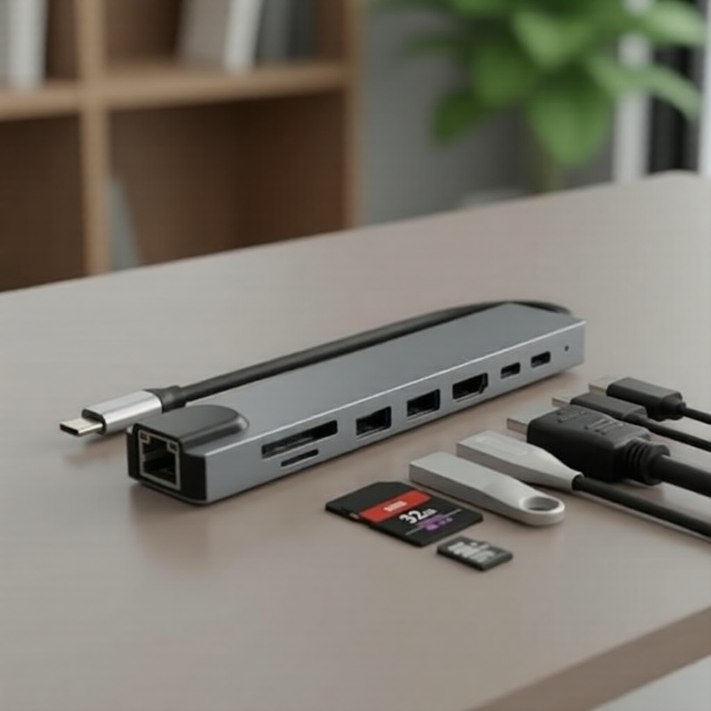 Bộ chuyển đổi Type-C 8-trong-1: VGA, HDMI 4K, RJ45, sạc PD, khe thẻ SD ...