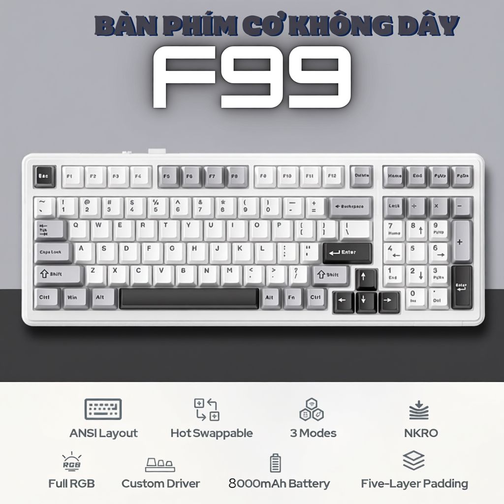 Bàn phím cơ không dây Aula F75 Pro - Kết nối bluetooth, Có núm xoay - Layout 75%, LED RGB - Dùng cho PC, laptop | BigBuy360 - bigbuy360.vn