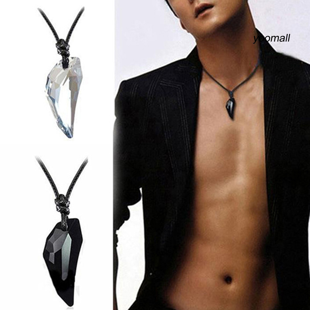 [YO] Nam Nữ Thời Trang Răng Sói Kim Cương Giả Mặt Dây Chuyền Dây Đen Có Thể Điều Chỉnh Vòng Cổ