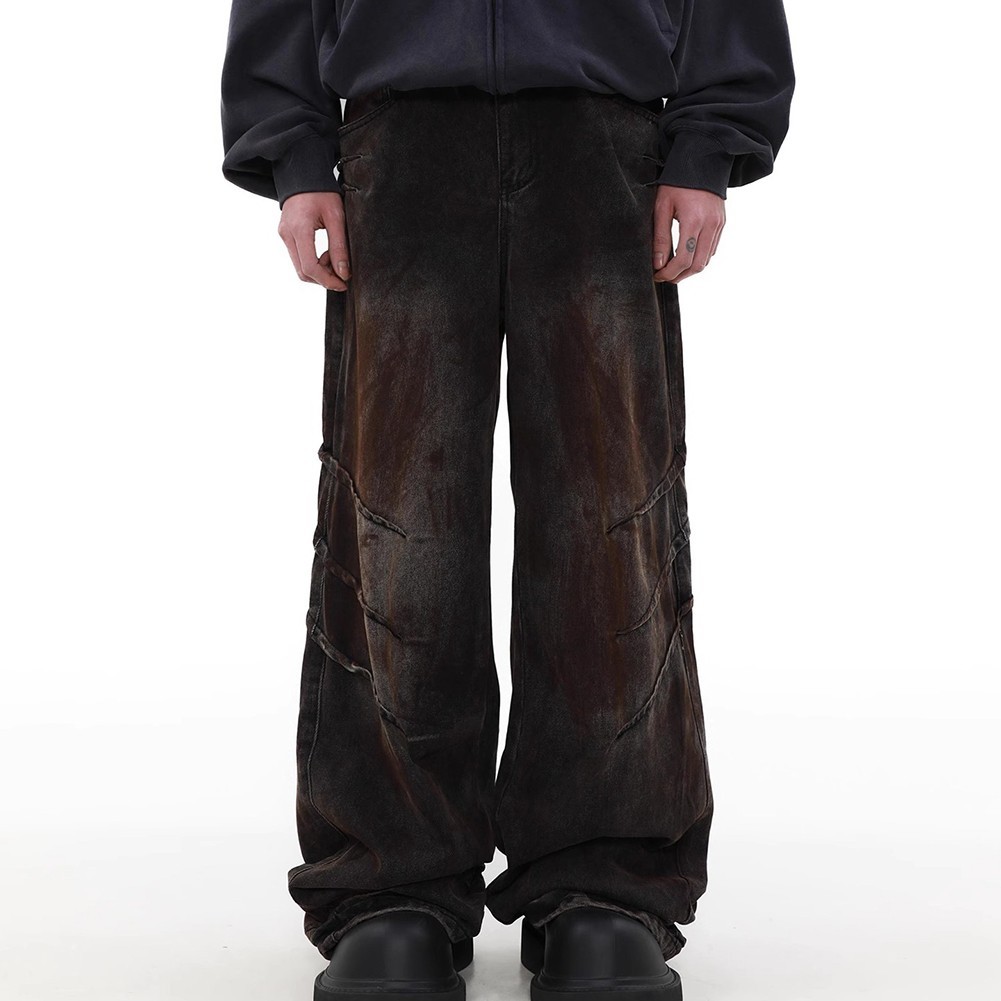 Hàng sẵn có dành cho nam xếp ly High Street Worn Out quần Jean màu gradient ống rộng thẳng