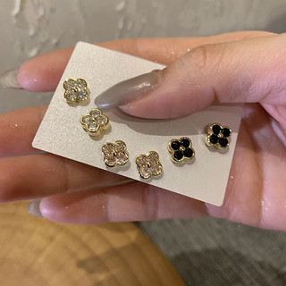 DREJEW 6 chiếc Bộ bông tai cỏ bốn lá kim bạc Zircon