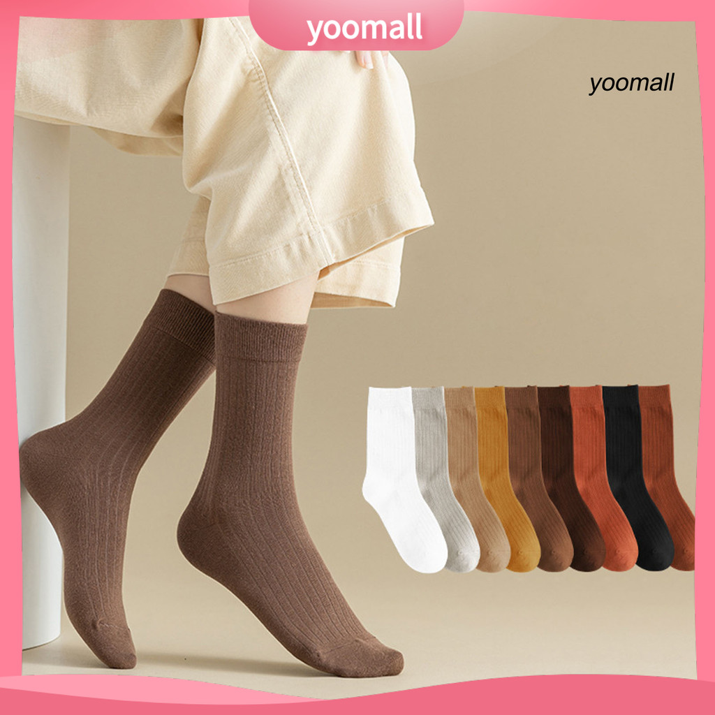 [YO] Tất giữa bắp chân nữ Tất thoáng khí co giãn cao Vớ thấm mồ hôi Tất Bootie màu trơn mềm Tất dày ấm cho mùa thu đông