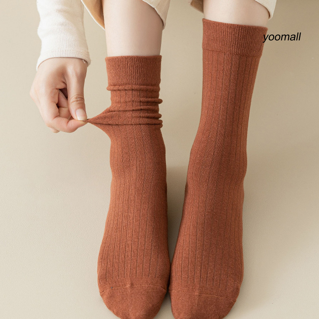 [YO] Tất giữa bắp chân nữ Tất thoáng khí co giãn cao Vớ thấm mồ hôi Tất Bootie màu trơn mềm Tất dày ấm cho mùa thu đông