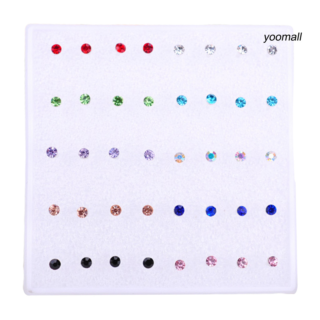 [YO] Bộ 20 Cặp Bông Tai Nữ Sáng Bóng Cubic Zirconia Tinh Tế Tinh Tế Sáng Bóng Nhiều Màu Trang Trí Không Gây Hại Bộ Bông Tai Nữ Zirconia Để Mặc Hàng Ngày