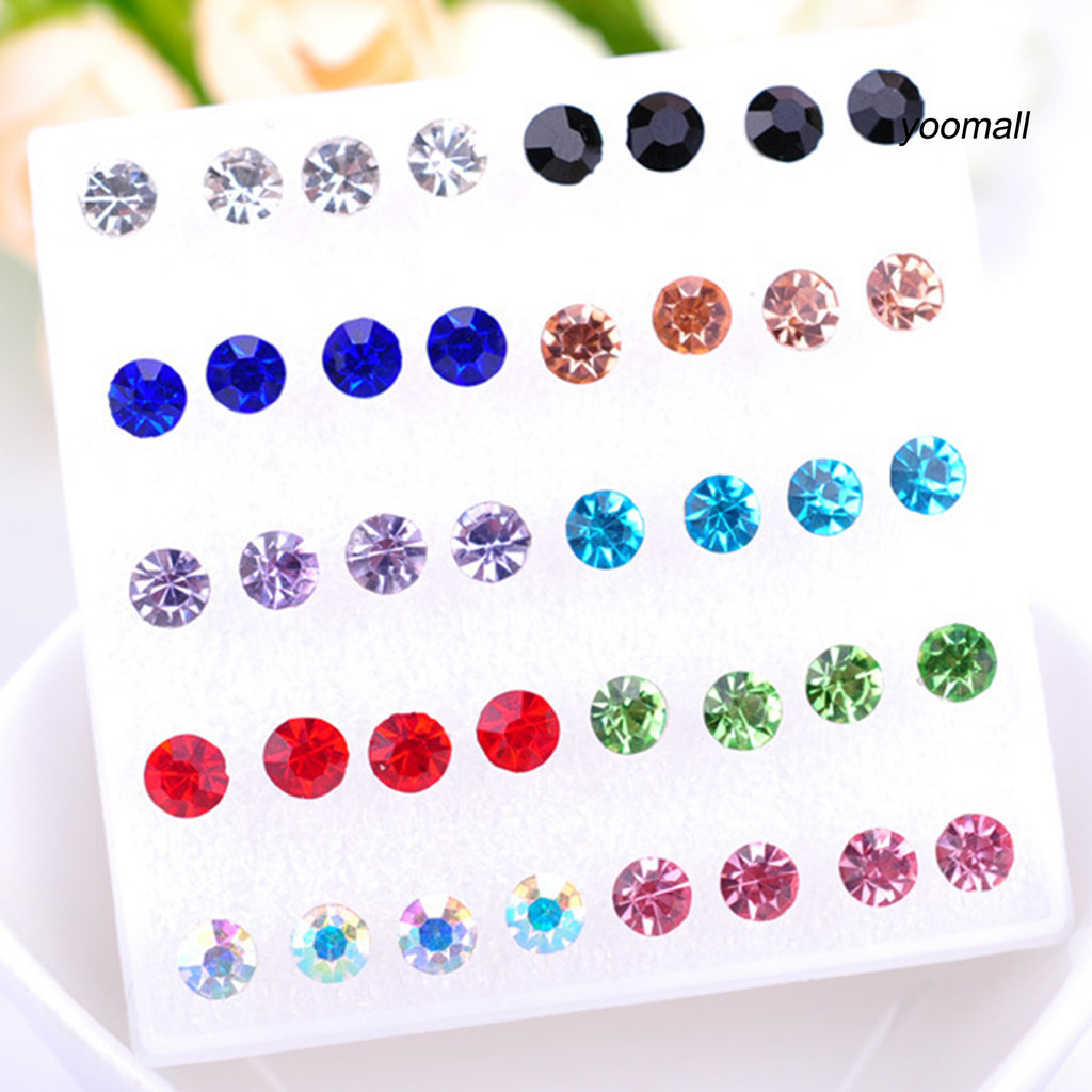 [YO] Bộ 20 Cặp Bông Tai Nữ Sáng Bóng Cubic Zirconia Tinh Tế Tinh Tế Sáng Bóng Nhiều Màu Trang Trí Không Gây Hại Bộ Bông Tai Nữ Zirconia Để Mặc Hàng Ngày