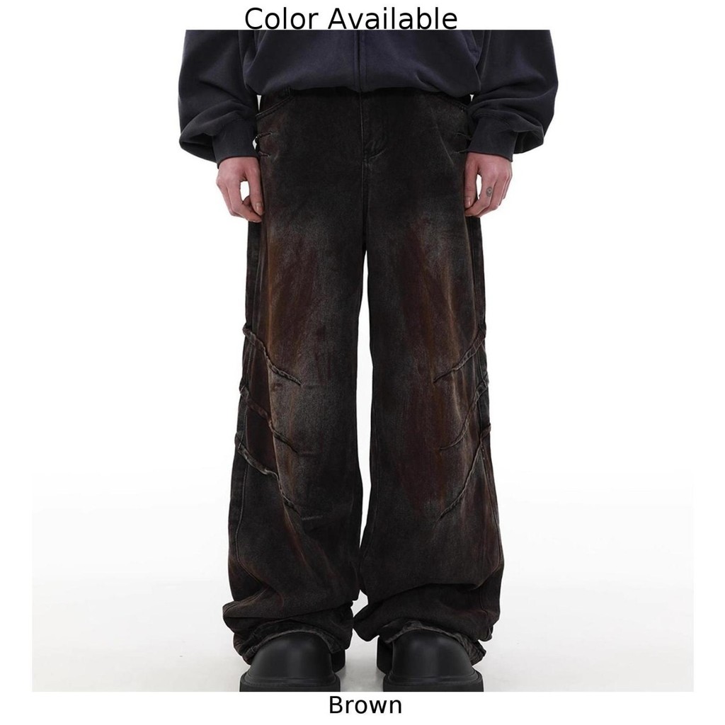 Hàng sẵn có dành cho nam xếp ly High Street Worn Out quần Jean màu gradient ống rộng thẳng