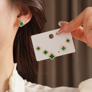 DREJEW 6 chiếc Bộ bông tai cỏ bốn lá kim bạc Zircon