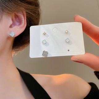 DREJEW 6 chiếc Bộ bông tai cỏ bốn lá kim bạc Zircon