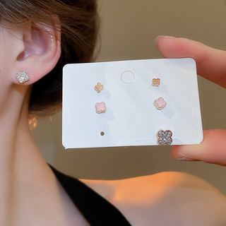 DREJEW 6 chiếc Bộ bông tai cỏ bốn lá kim bạc Zircon