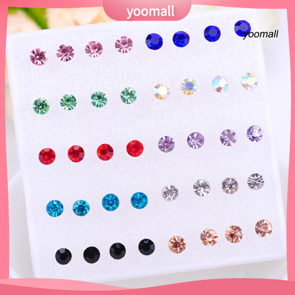 [YO] Bộ 20 Cặp Bông Tai Nữ Sáng Bóng Cubic Zirconia Tinh Tế Tinh Tế Sáng Bóng Nhiều Màu Trang Trí Không Gây Hại Bộ Bông Tai Nữ Zirconia Để Mặc Hàng Ngày