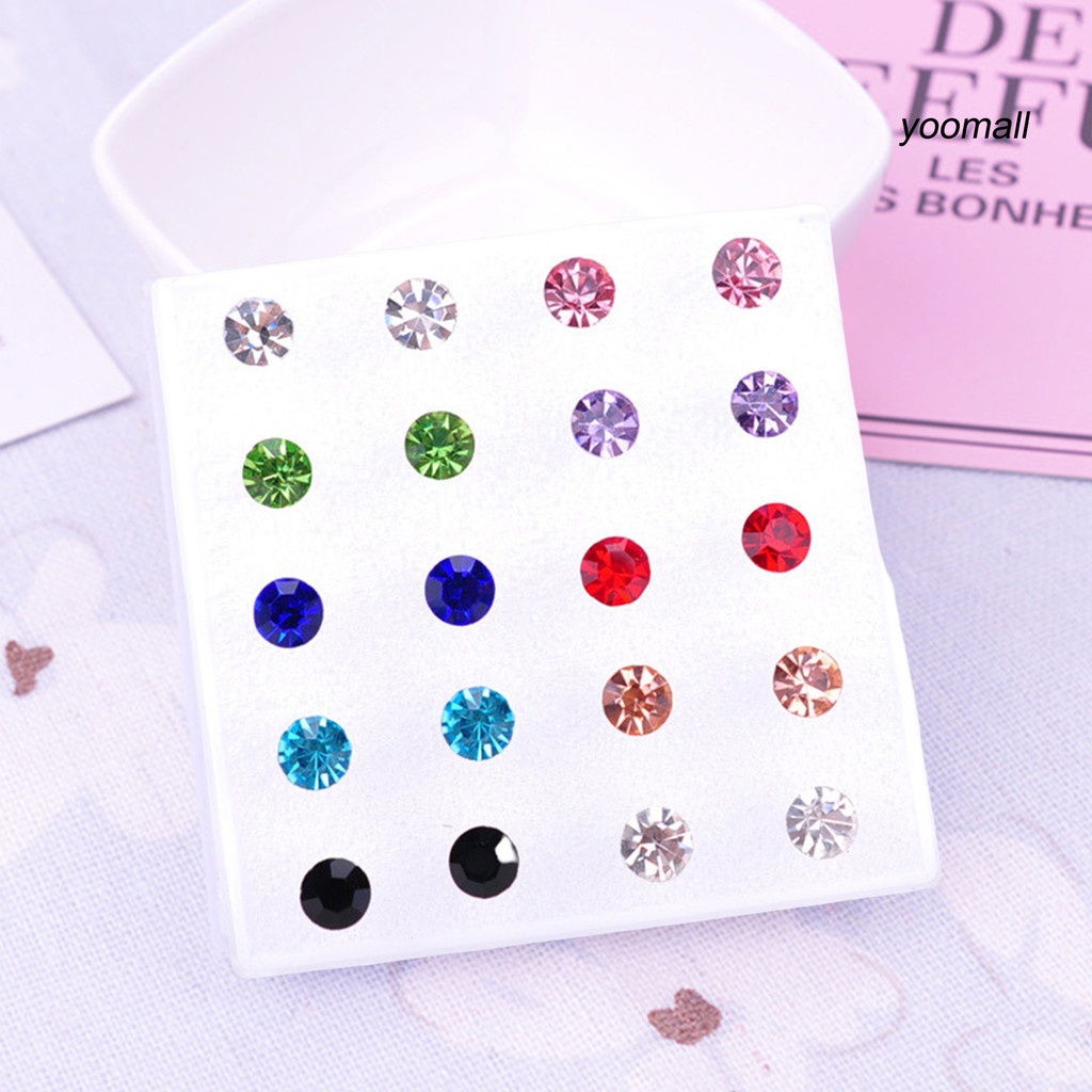 [YO] Bộ 20 Cặp Bông Tai Nữ Sáng Bóng Cubic Zirconia Tinh Tế Tinh Tế Sáng Bóng Nhiều Màu Trang Trí Không Gây Hại Bộ Bông Tai Nữ Zirconia Để Mặc Hàng Ngày