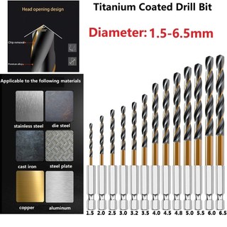 [Fuxin] 1 Bộ mũi khoan tráng thép tốc độ cao HSS 1 / 4 Chuôi lục giác 1,5-6,5mm