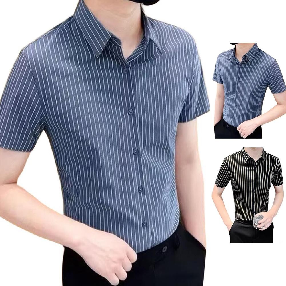 [COSYH] Nam Công Sở Sọc Áo Sơ Mi Thoáng Khí Tee Dạo Phố Áo Tay Ngắn